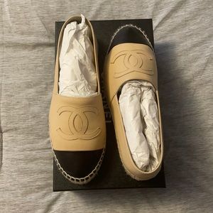 Chanel Lambskin CC Espadrilles Beige Black